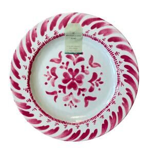 ARTISAN DE LUXE Melamine 11" Dinner Plates Set of 4 Hot Pink & White NEW